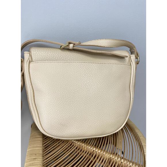 Earthtone Cream Pebbled Faux Leather Crossbody SaddleBag - Picture 7 of 13